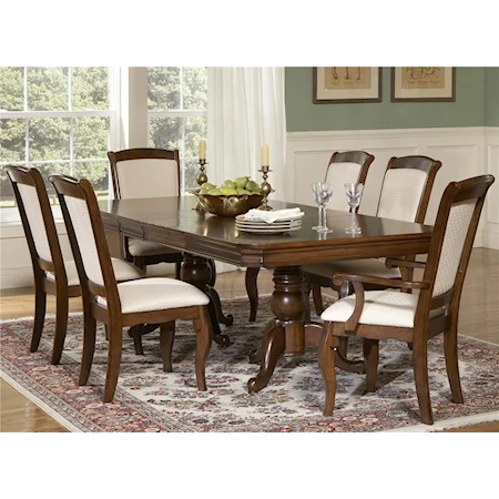 Double Pedestal Table & Upholstered Chair Set